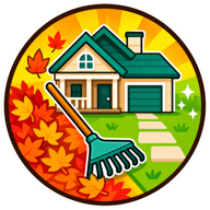 Circular autumn yard badge for the independent Clean All the Leaves Wiki