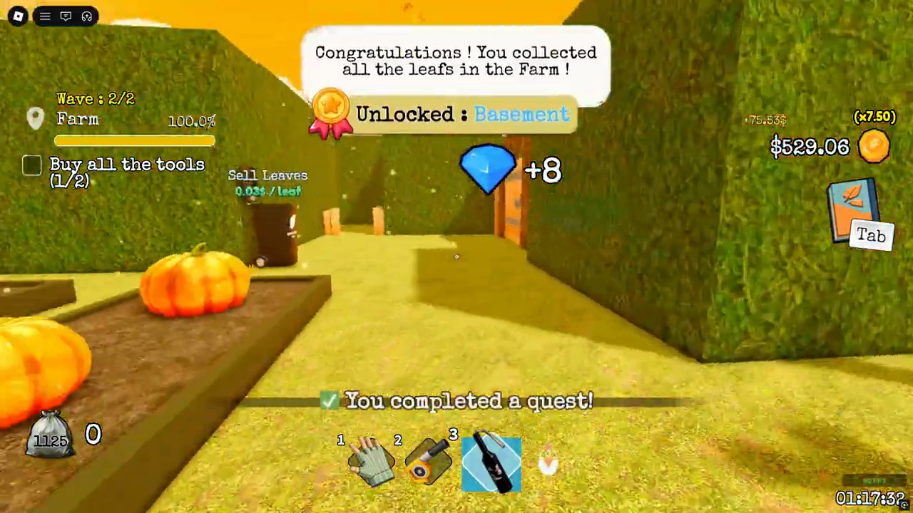 Unlocked Basement popup appears while Farm is Wave 2 of 2 at 100 percent and the objective has changed