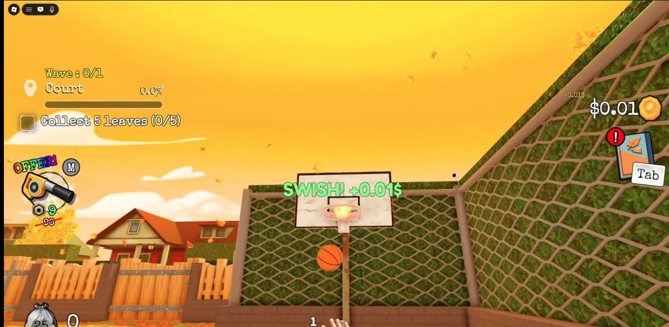 Green SWISH text above the Court hoop after the ball passes through